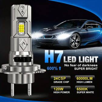 DrViAion 2pcs H7 LED Headlight Bulbs Set, Mini Type, 120W, 60000LM, 6500K White Light, Suitable For Car Front Headlights, 12V, H7 Turbo LED, 2025 New Headlight