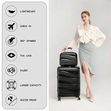 Suitcase 14 20 24 28 Inch Cabin Carry On Check In Lightweight PP Hard Shell Travel Luggage Set TSA Lock Spinner Wheels Single Holiday Business Family - Black - View 3