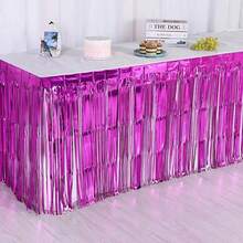 1pc Rain Silk Fringe Table Skirt Disposable Party Decoration, Banquet Tablecloth Cover,Christmas - Mauve Purple - View 11