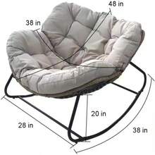 Patio Rocking Outdoorwith Cushion Padded, Indoor Oversized Rattan Wicker Lounge Chair, Egg Rocking Rocker Metal Frame Large Supports Modern Chair - Dark Grey - View 2