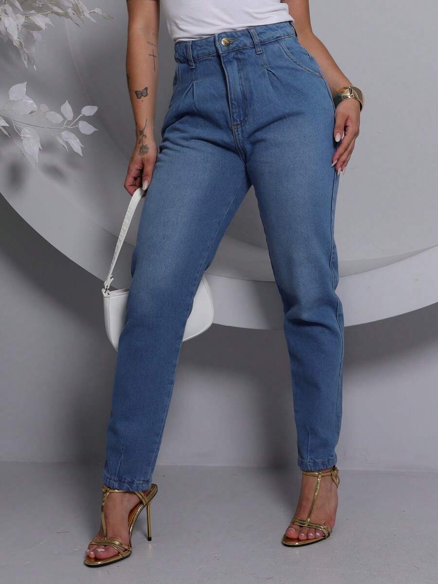 PATRIA BRASIL Women's Mom Jeans With Pleats - Rửa nhẹ - Xem 1