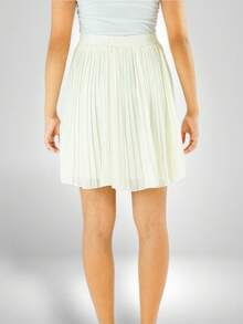 Falda Plisada Larga Con Vuelo Fancy Flow Tela de Alta Calidad - Blanco - Ver 3