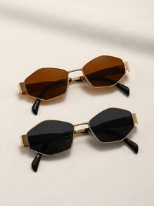 1/2 pièces Lunettes de style chic à monture métallique en forme de losange, convenant à l'usage quotidien et aux activités de plein air pour l'été, les vacances à la plage, les sorties en extérieur et les voyages