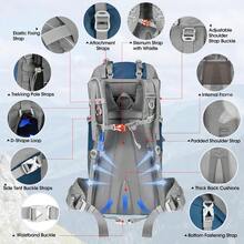 60L Hiking Backpack With Rain Cover Waterproof Large Camping Rucksack Backpacking Backpack Lightweight Trekking Walking Backpack Travel Rucksack For Outdoor Sports - Blue - View 4