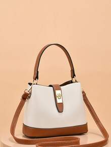 Set Of 2pcs Women Handbags, New Fashionable Color Block Bucket Shoulder Bags - Multicolor - View 3