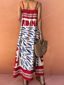 Plus Size Boho Spring And Summer Beachwear For Casual Versatile Suspender Letter Sardine Print Ropical Vacation Woman Clothes A-Line Dress Back To School Fall Women Clothes