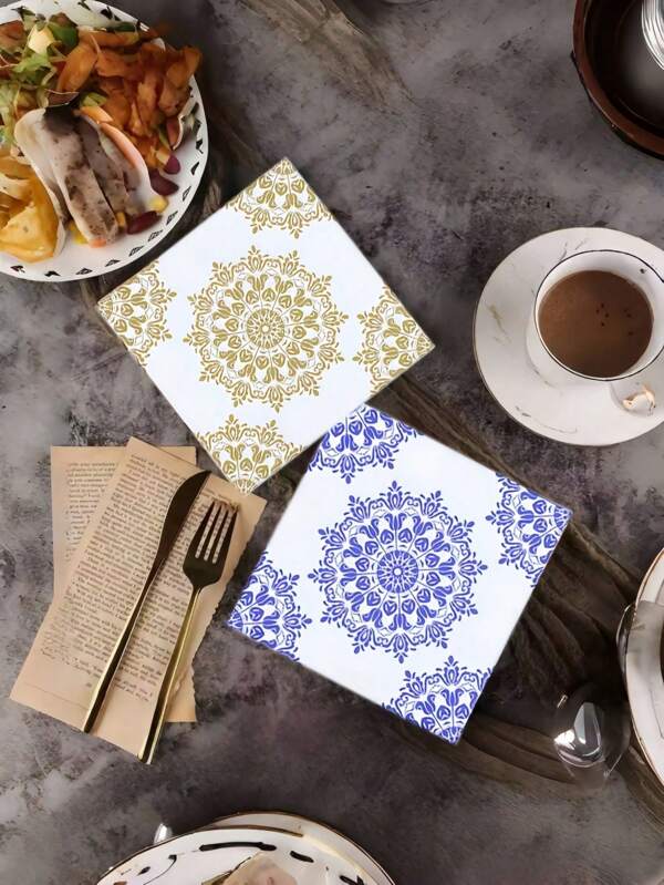 20pcs Mandala Damascus Pattern Disposable Napkin For Birthday, Wedding Anniversary, Eid Al-Adha Mother's Day Graduation