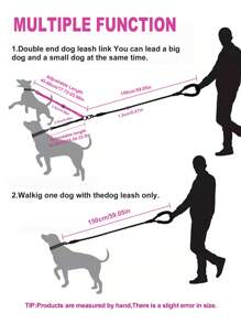 1pc Multi-Functional Dual Dog Leash Set, Can Be Used To Walk 1 Small And 1 Large Dog Simultaneously Or As A Car Seatbelt, High Elasticity Shock Absorbing Adjustable & Anti-Twist 360° Swivel Design, Durable Nylon Material With Reflective Strips, Suitable For Outdoor Use With Different Dog Breeds