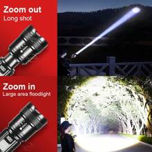 Lanterna LED de Alumínio de Foco Telescópico Preto, Bateria de Alta Capacidade Incorporada, Interruptor de Controle Inteligente (Forte, Fraco, Explosão de Luz), Lanterna Tática À Prova D'água, Iluminação de Longo Alcance para Uso Externo, Trekking, Acampamento e Resistente a Impactos, Acessórios de Acampamento