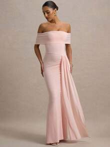 Vestido de cóctel ajustado y elegante de hombros descubiertos - Rosa - Ver 2