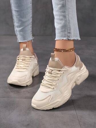 Damskor för vardagsbruk, moderiktiga andningsbara mesh-sneakers, löparskor i läderpatchwork, lätta vardagsskor