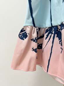 Vestido de tirantes con estampado de palmera y volantes en el bajo para niñas preadolescentes, estilo de resort playero para el verano