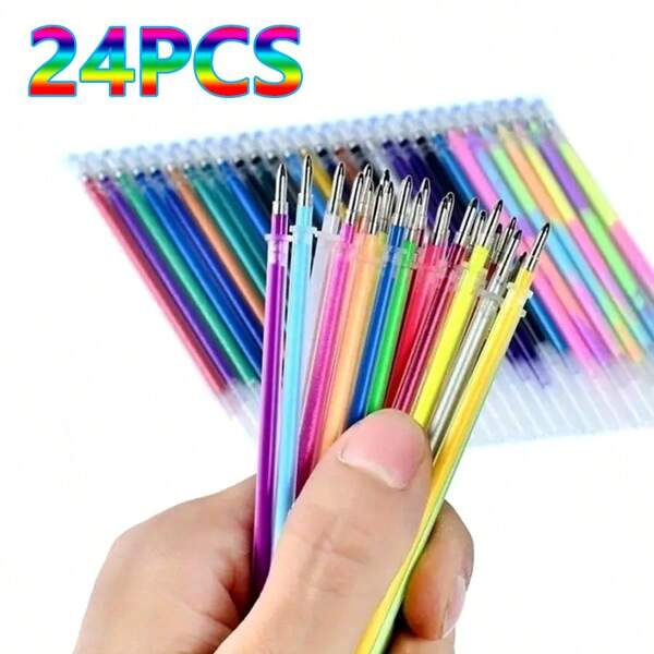 Juego de 24/48 recambios de bolígrafos de gel de colores fluorescentes - Recambios de tinta colorida aptos para arte, manualidades y escritura - Recambios de bolígrafo de gel universal para volver al colegio