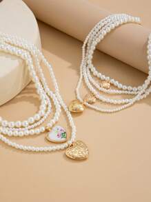 Set de 2 collares con colgante de corazón multicapa de estilo bohemio con cuentas, elegantes regalos de lujo para bodas, fiestas, mujeres y parejas