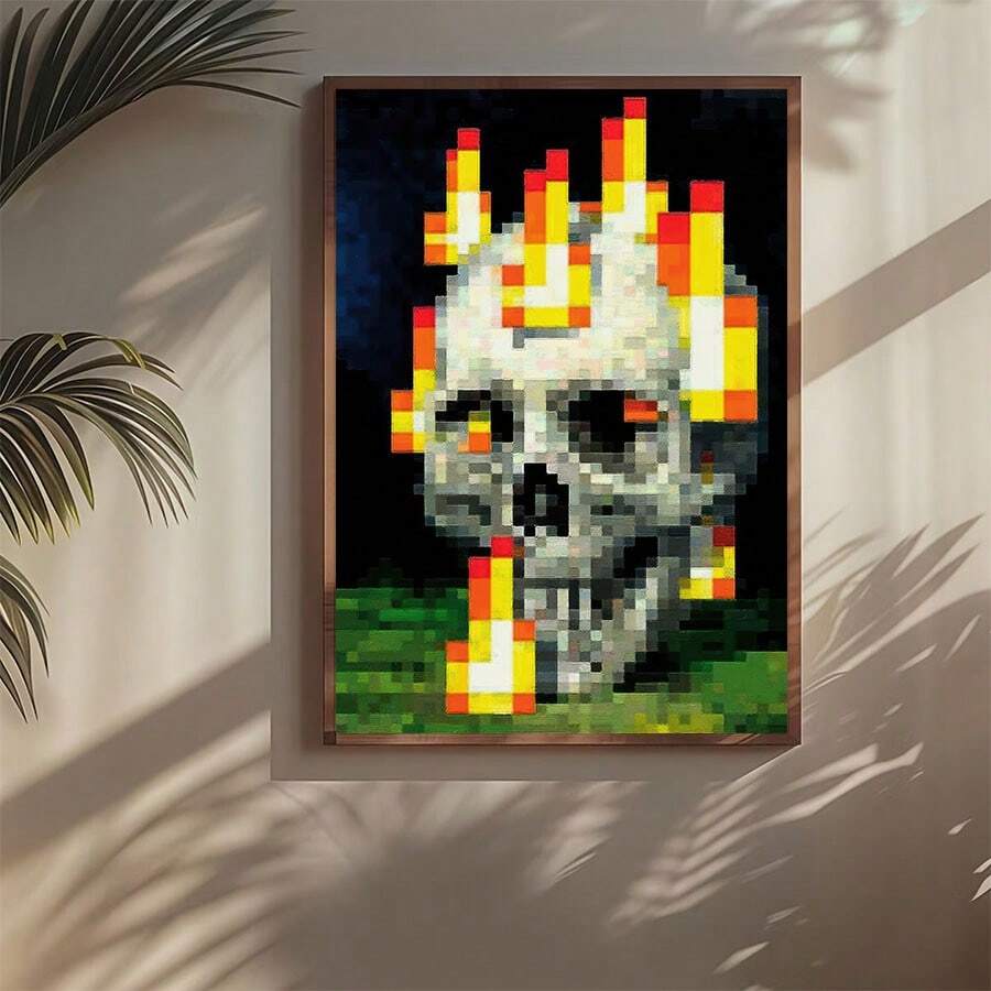 1 tấm/bộ Tranh canvas hình đầu lâu và ngọn lửa pixel trừu tượng, phong cách trang trí nghệ thuật, tranh treo tường trong nhà, tranh in, quà tặng, phòng ngủ, văn phòng, phòng khách, quán cà phê, trang trí nhà cửa và ký túc xá, không khung, trang trí Halloween, trang trí nhà cửa, trang trí mùa thu, trang trí phòng - Nhiều màu - Xem 1