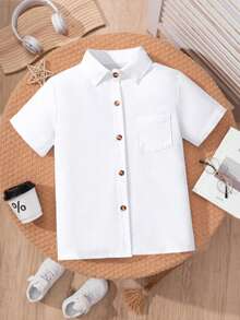 男童经典休闲百搭短袖 Polo 衫，适合休闲、正式、学校、派对和表演场合 - 白色 - 查看 1