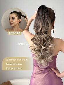 26-28英寸长波浪卷合成假发马尾接发，耐热纤维，自然棕色，爪夹设计，适合日常佩戴 - 彩色 - 查看 4