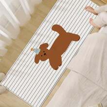 1pc Cute Cartoon Dog Pattern Bath Mat, Non-Slip Polyester Faux Wool Rug, Suitable For Bathroom, Bedroom, Living Room - Machine Washable, Striped Pattern, Soft & Easy To Clean