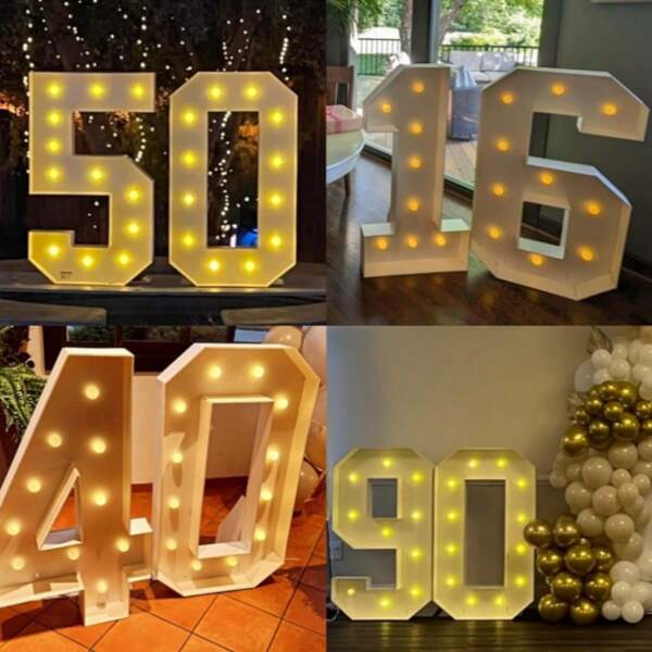 Números luminosos de marquesina DIY de 4 pies, marcos de números de marquesina gigante Letras A-Z 0-9, números de mosaico para globos, números grandes para decoración de cumpleaños, aniversario, bodas y fiestas