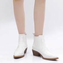 GLOBALWIN Cowboy Boots For Women Pointed Toe Pull On Chelsea Ankle Booties The Western Cowgirl Boots Fall Boots Halloween Season - 白色 - 查看 3