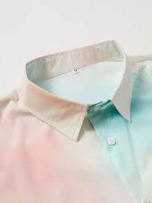 Men's Tie-Dye Button-Up Short Sleeve Shirt - Blue - View 3