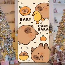 2D Door Banner, 1 Cute Capybara 2D Door Banner Curtain - Party Background, With Cute Brown Capybara Design, Perfect For Home Decoration And Christmas Celebrations, Holiday Decorations | Whimsical Themes | Carefully Crafted Birthday Decorations Tapestry Room Decor Flag Party Decorations