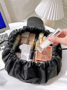 1pc/Set Black Drawstring Cosmetic Bag, Portable Travel Organizer Bag, Makeup Pouch For Toiletries, Large Capacity Multi-Function Makeup Bag, Suitable For Cosmetics And Necessities,For Holiday Beach, Bathroom Collection, Bedroom Collection, Large Capacity - Black - View 2