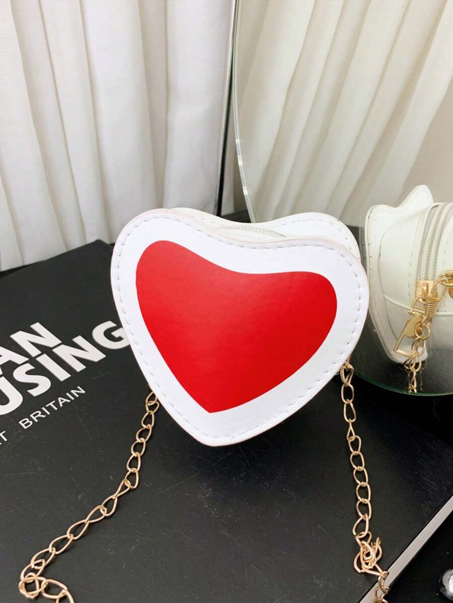 Women's Contrast Color Heart Chain Decor Casual Daily Wear Crossbody Bag - White - View 1