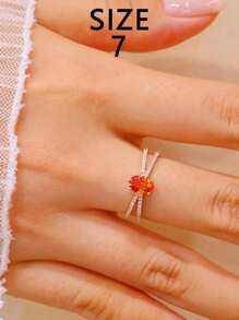 1pc S925 Sterling Silver Oval-Shaped Elegant Vintage Orange Zirconia Crossed Ring, Versatile Daily Wear, Gift For Women, Jewelry