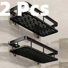 HOUSHELIF 2 pachete de suport de duș montat pe perete, agățat portabil, pentru colțul de duș, raft de duș pentru interiorul dușului, organizatoare și depozitare pentru baie, rafturi pentru baie, accesorii, decor pentru baie - Negru - Vizualizare 2