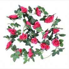 Cordão De Flores Primavera Outono 2m Artificial Plantas Folhagem Rosas - Pink - Visão 2