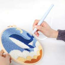 1 Set Dolphin Diy Punch Needle Kits For Kits Beginners Starter Hoop Embroidery Punch Needle Starter Craft Set For Diy Gift Home Decoration 7.87*7.87inch