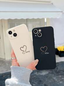 1pc Customizable Valentine's Day/Anniversary Name, Heart Line Design, Personalized Name Ultra-Thin Phone Case, Compatible With Samsung A32/A52 And Apple 17ProMax/16ProMax 15 14 13 12 11 XR, Clear, Fashionable, Minimalist, Matching Phone Case, Personalized, Unique, Gift For Girlfriend, Gift For Boyfriend