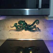 [Vibrant Blue Octopus Decor] Iron Vibrant Blue Octopus Metal Wall Art - Tropical Ocean & Beach-Themed Decor For Indoor & Outdoor Spaces Room Decor Bedroom Decor Home Decor Wall Decor Kitchen Decor