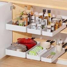 Organizer estraibile per mobiletti - Cassetti scorrevoli extra forti con pellicola adesiva per stoccaggio in cucina e mobiletti, design in plastica bianca multicomparto per spezie, utensili e stoviglie, per mobiletti da cucina