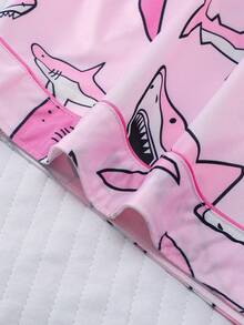 2pcs/Set Women Shark Print Pajama Set, Collared Short Sleeve Comfy Top And Fitted Elastic Shorts, Elegant Sleepwear Outfit For Festival Party, Casual Home Wear - 粉色 - 查看 8