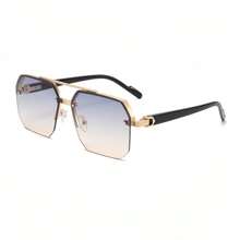 1pc Men's Fashion Cross-Border Double-Bridge Pilot Fashion Glasses, New Style Cycling/Driving Rectangular Frame, Exquisite Half-Frame Glasses