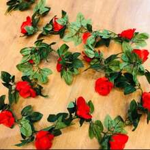 2m Artificial Spring Autumn Flower String Plants Foliage Roses - Rojo - View 3