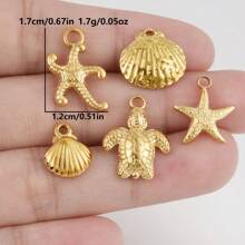 5 Stücke Edelstahl Ozean Themen Anhänger Sortiment - Seestern, Muschel, Schildkröte, Hai, Fisch, Delfin, Seepferdchen. Geeignet für Armband, Halskette, Knöchel, Ohrring Schmuck DIY, Vintage, Strand, Party Elemente, 18 Karat vergoldet