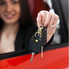 2pcs Custom Text Deluxe Oily Ostrich Grain PU Leather Key Holder, Car Key Cover Protector, Hanging Accessory, Storage Case