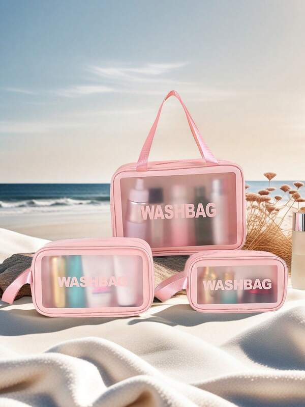 Set de 1/3 piezas Bolsa de maquillaje de viaje, organizador de cuidado de la piel resistente al agua, bolsa de tocador portátil de PVC transparente para maquillaje, cuidado de la piel, artículos de tocador, brochas, máscaras, lápices labiales, protector solar, accesorios, apta para viajes, playa, baño, tocador