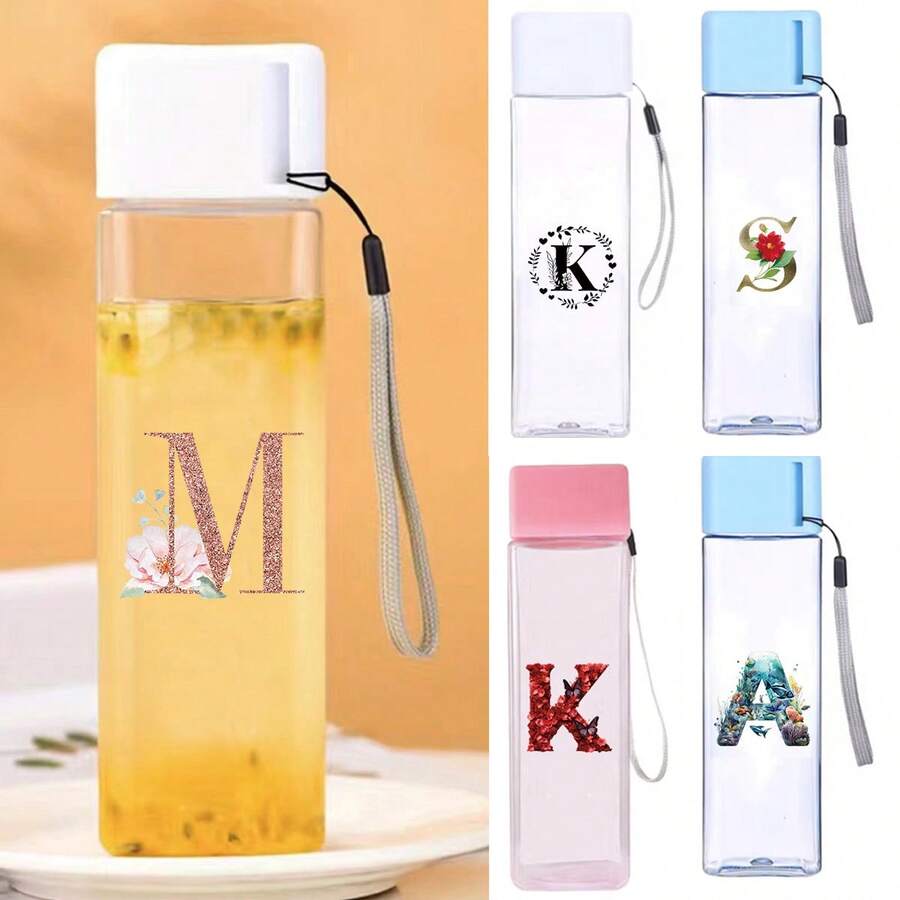 Bình nước trong suốt 500ML dành cho nam và nữ, cốc thể thao leo núi, sáng tạo, in 26 chữ cái đầu, cốc nhựa, du lịch ngoài trời, bình đựng nước di động, bình đựng trà, quà tặng Ngày của Mẹ - Hồng - Xem 1