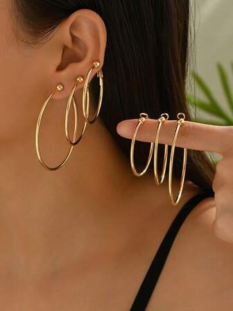 3 件套简约圆形夹式耳环，适合女士佩戴，是约会、节日、派对、情人节等场合的多功能个性化珠宝礼物