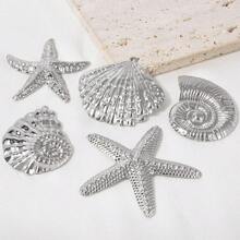 5 Stücke Edelstahl Ozean Themen Anhänger Sortiment - Seestern, Muschel, Schildkröte, Hai, Fisch, Delfin, Seepferdchen. Geeignet für Armband, Halskette, Knöchel, Ohrring Schmuck DIY, Vintage, Strand, Party Elemente, 18 Karat vergoldet
