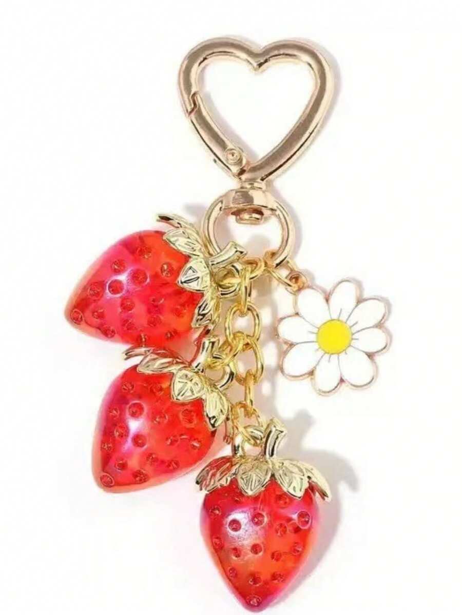 1pc Unisex Fun Realistic See-Through Strawberry Keychain Simple Sweet Bag Charm Y2K - Red - View 1