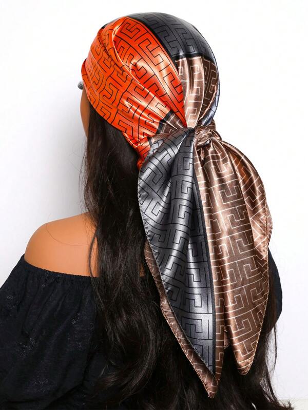 1 pièce Foulard carré en polyester de 90 cm pour femmes, élégant et à la mode avec impression de style bandana. Convient pour le style casual et streetwear. Peut être utilisé comme foulard de tête, foulard pour cheveux, foulard de cou pour la tenue
