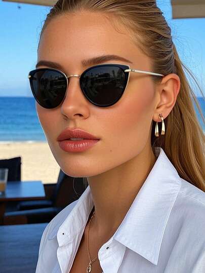 Vintage Cat Eye Bohemian Style Women's Fashion Fashion Glasses, Classic Decorative For Outdoor, Travel, Beach, Driving, UV Protection