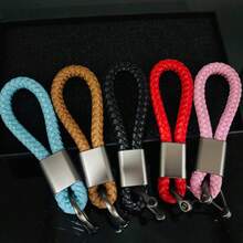 Lennik 1PC Laser Engrave Woven Rope Leather Keychain Vintage Custom Logo Car Bag Key Chain Ring Personalize Company Name Keyring - Multicolor - View 10