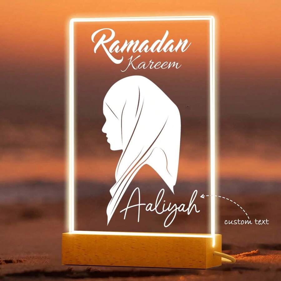 Custom Night Light, Ramadan Kareem Night Light Lamp, Personalized Gift For Muslim Friend, İslamic Room Decor, USB Color Changing Acrylic Night Light With Base, Gift For Ramadan Dinner, Eid Mubarak
