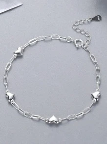 1pc S925 Sterling Silver Simple Solid Heart Adjustable Bracelet, Hypoallergenic Jewelry Gift For Women, Birthday, Anniversary, Valentine's Day Valentines